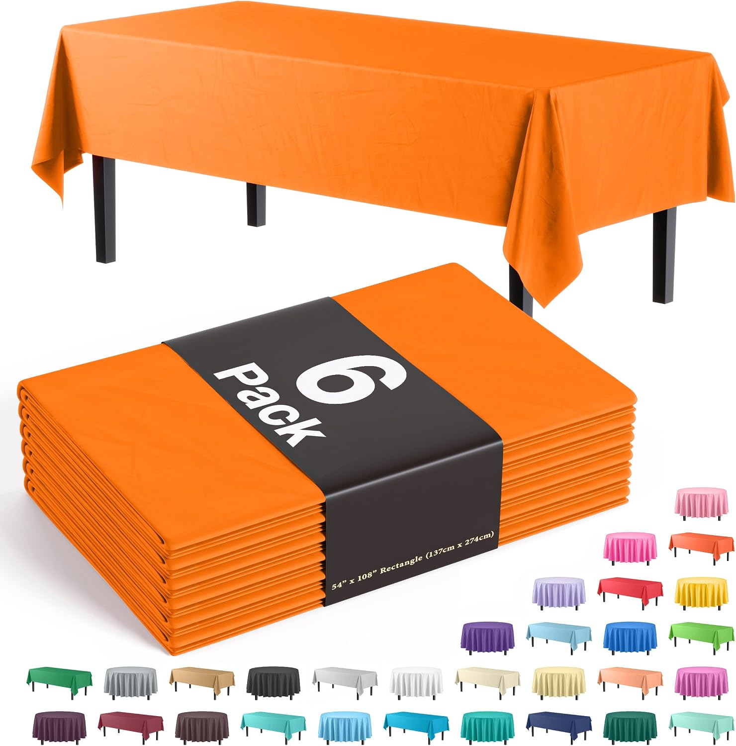 Neutral Color Fall Table Setting Exquisite Orange Plastic Table Cloth Disposable 6 Pack – 54 x 108 Inch ...